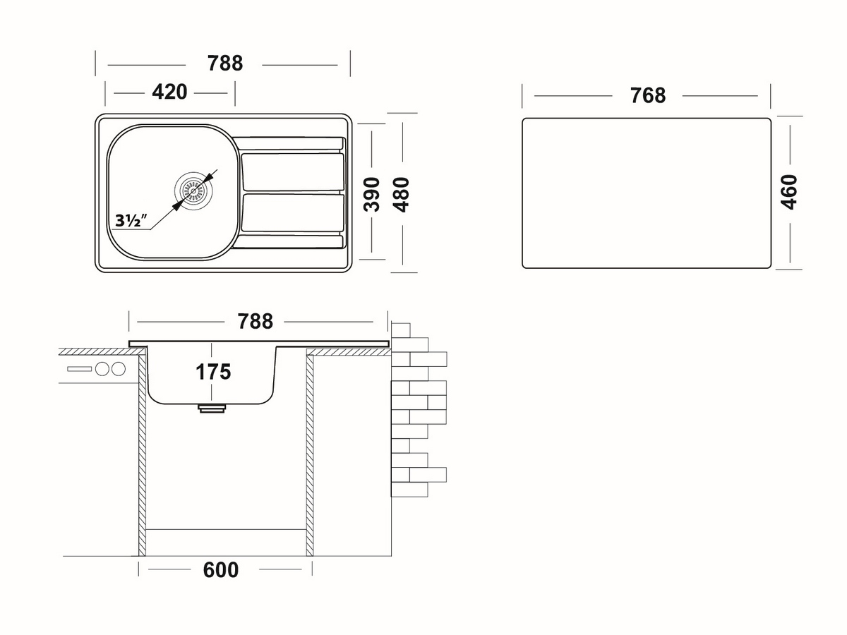 Мойка для кухни ukinox классика 480x480х155 мм врезная квадратная без крыла сталь